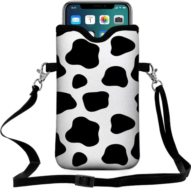 FREZORA Cell Phone Sleeves Bag Case Crossbody Neoprene Holder Lanyard Phone Pouch for Women Men 7.5 X 4.5 Inches - Diary Cattle - Image 1